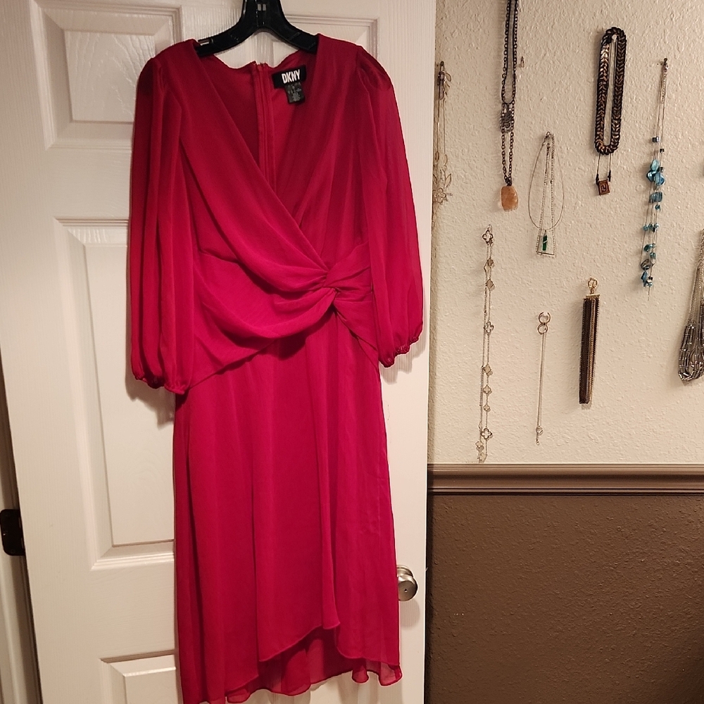 DKNY High Low Dress in Vibrant Red